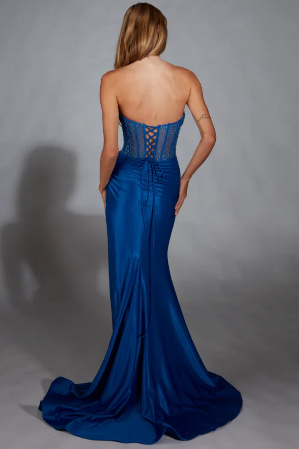 OKBBN's chic and minimalist V-neck slim shoulder strap beaded ball gown