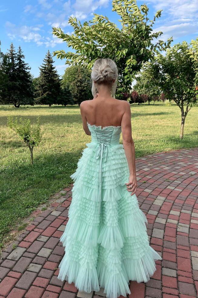 OKBBN Cute A-line Off Shoulder Chiffon Layered Ruffle Ball Dress