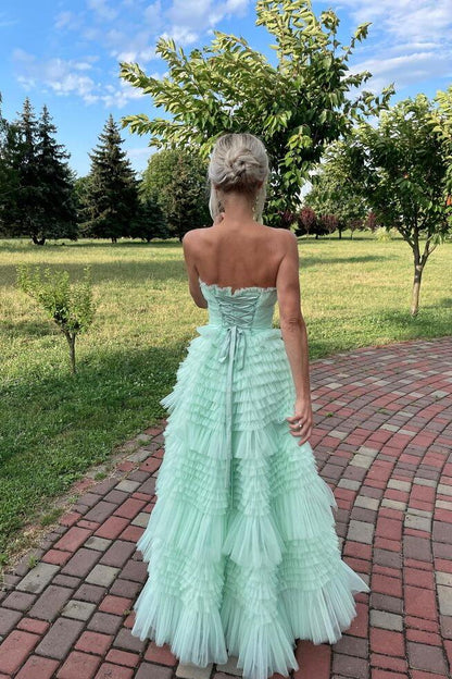 OKBBN Cute A-line Off Shoulder Chiffon Layered Ruffle Ball Dress