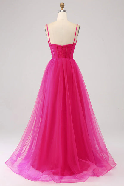OKBBN A-line slim shoulder strap long tight corset slit dance dress