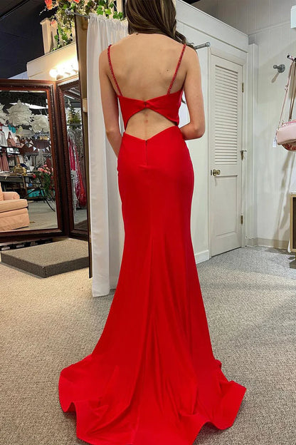 OKBBN Cute Mermaid Strap Satin Long Split Ball Dress