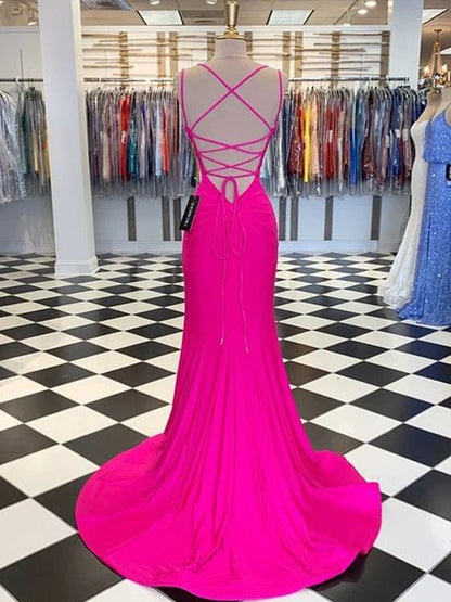 OKBBN Gorgeous Mermaid V-neck Sleeveless Spandex Folded Ball Dress