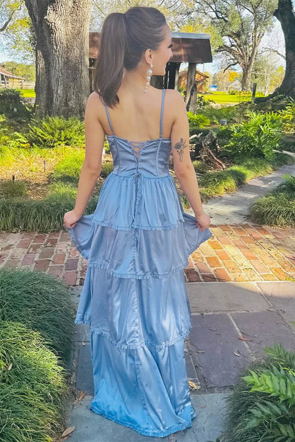 OKBBN Fairy A-line V-neck satin ruffled slit ball dress