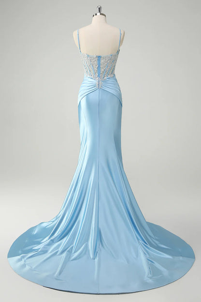OKBBN mermaid slim shoulder strap tight corset long pleated ball dress