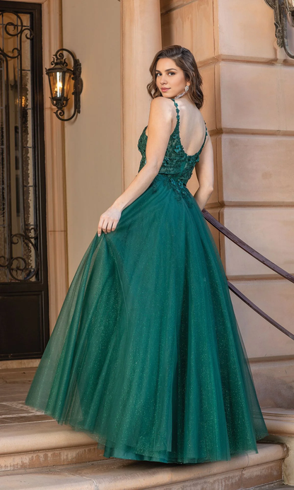 OKBBN Elegant Long Shiny Strap Sleeveless Ball Dress