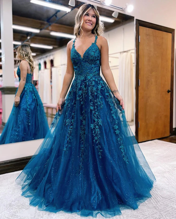 OKBBN A-line V-neck chiffon long ball gown