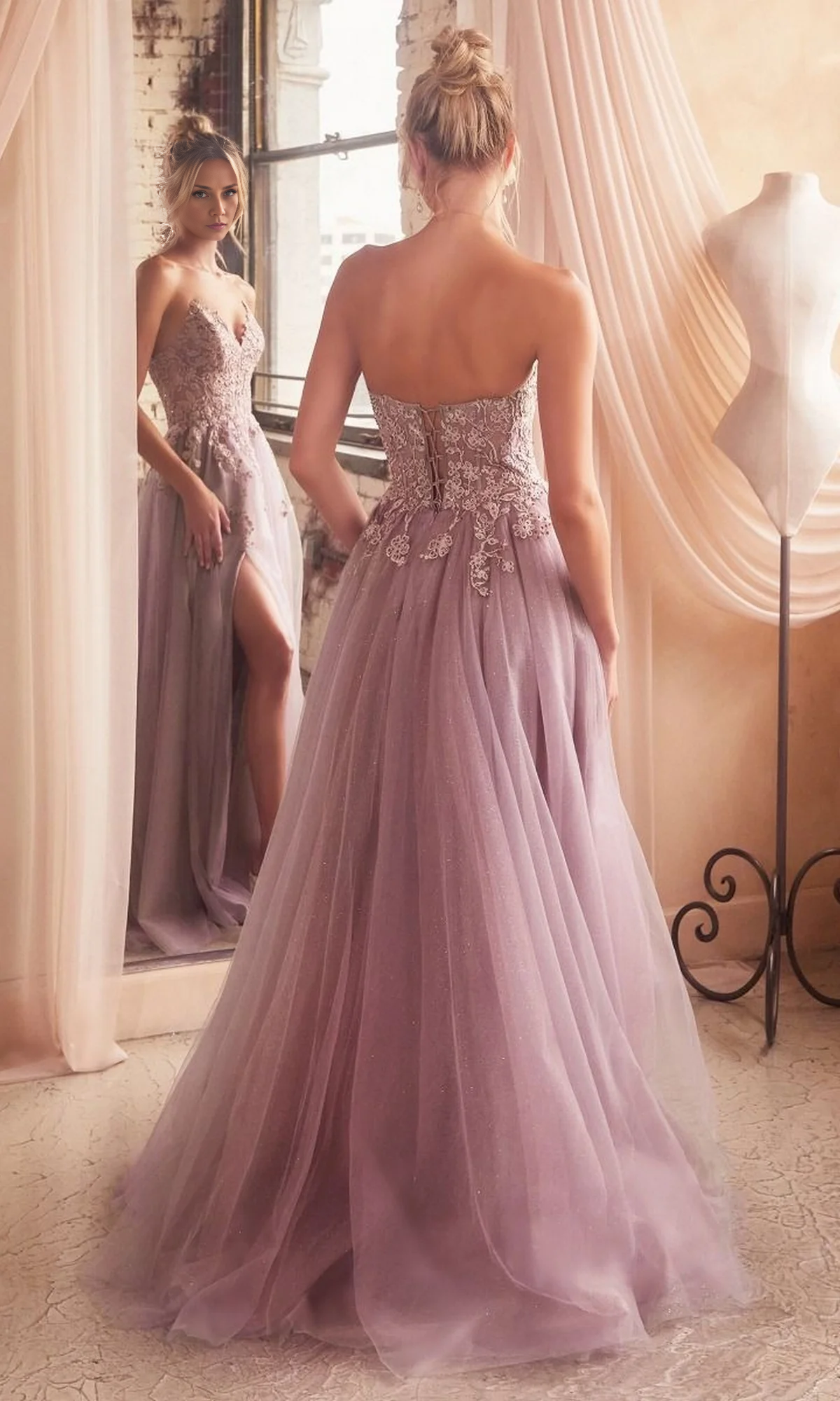 OKBBN elegant strapless long sparkling chiffon ball gown