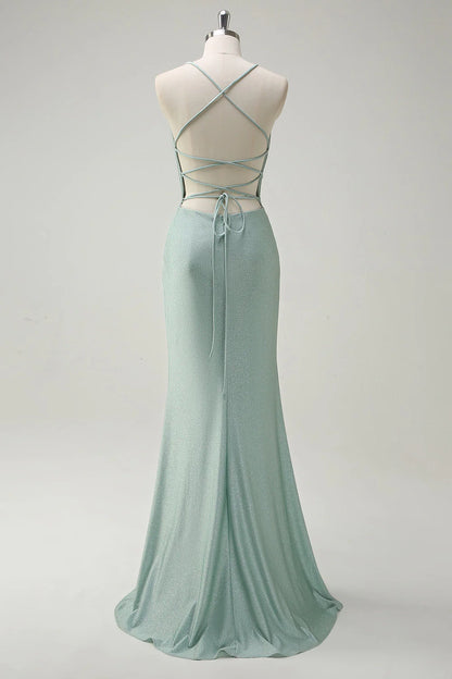 OKBBN mermaid slim shoulder strap pleated long sleeveless evening gown