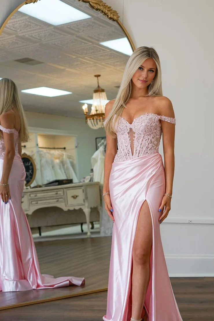 OKBBN Charming Mermaid Sweetheart Satin Long Split Ball Dress