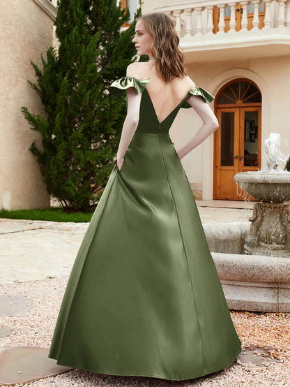 OKBBN Elegant Off Shoulder Satin Bridesmaid Dress