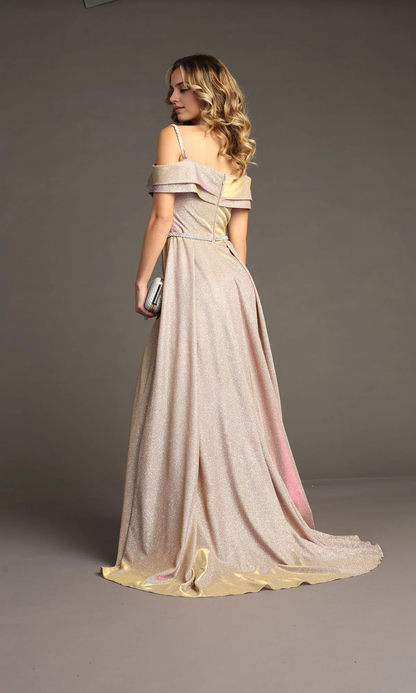 OKBBN Elegant Off Shoulder Long Sparkling Ball Dress
