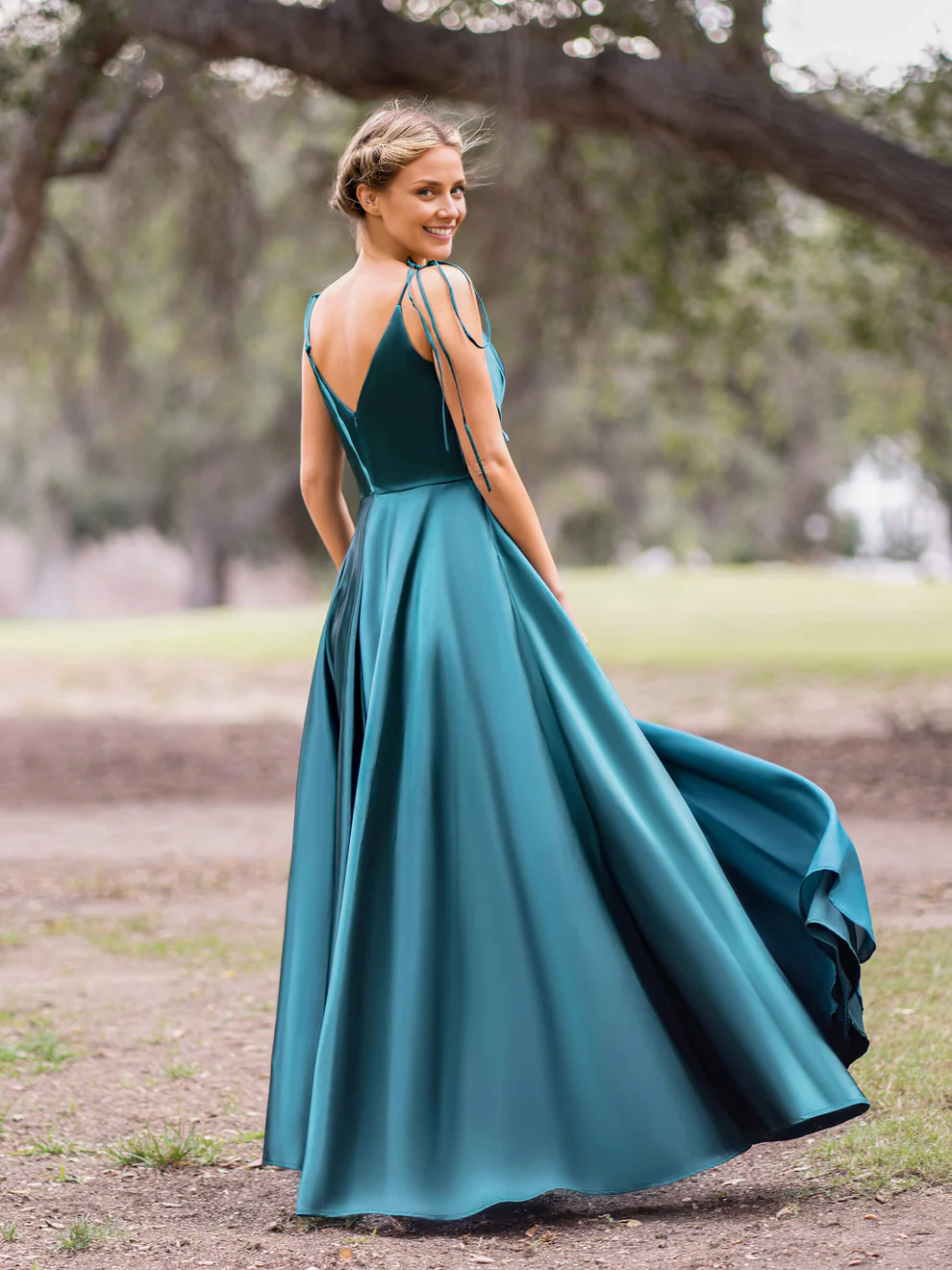 OKBBN wrapped satin A-line and floor dance dress