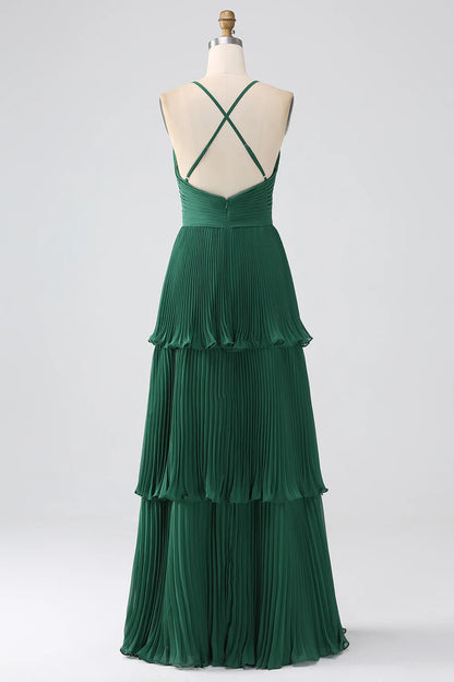 OKBBN A-line multi-layer chiffon pleated bridesmaid dress