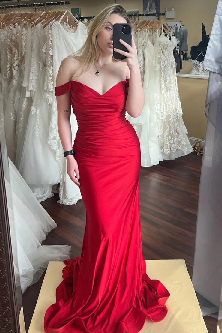 OKBBN Charming Mermaid Off Shoulder Satin Ball Dress