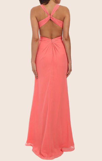 OKBBN V-neck Chiffon Ball Dress with Strap