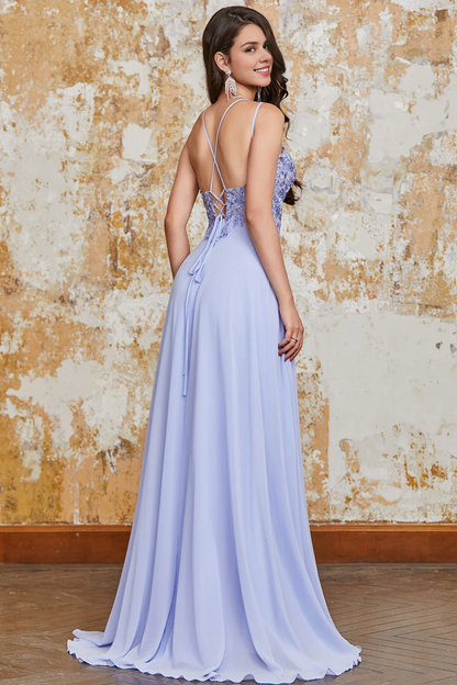 OKBBN's gorgeous A-line slim shoulder strap light purple long evening gown