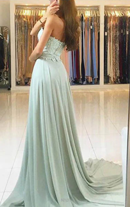 OKBBN strapless sweetheart lace chiffon long ball dress