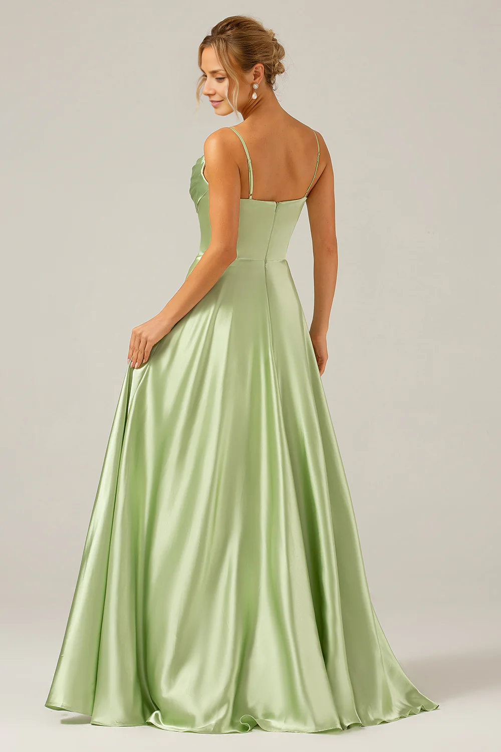 OKBBN A-line scarf collar satin long bridesmaid dress