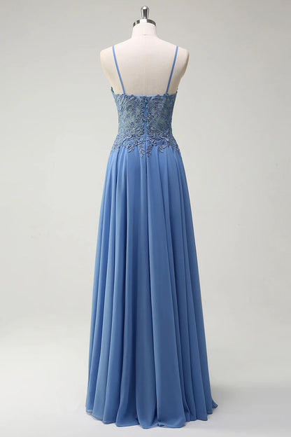 OKBBN decal A-line thin shoulder strap pleated long ball gown