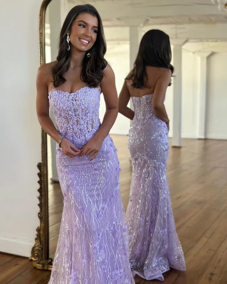OKBBN Charming Mermaid Round Neck Sparkling Lace Ball Dress
