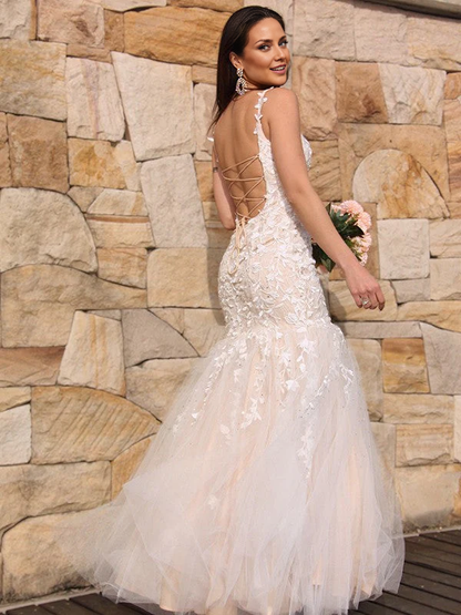 OKBBN Gorgeous Mermaid chiffon applique sleeveless thin shoulder strap and floor dance dress