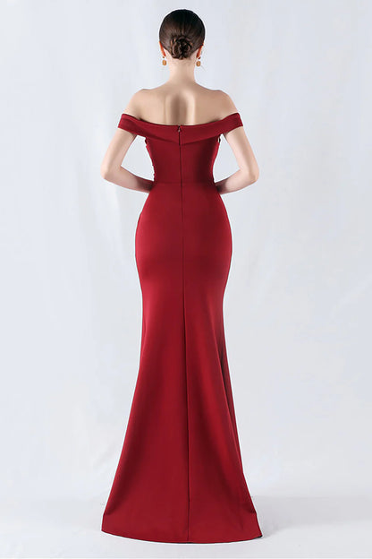 OKBBN mermaid off shoulder sleeveless slit long ball dress