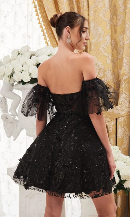 OKBBN Bubble Sleeve Short Off Shoulder A-line Homecoming Dress