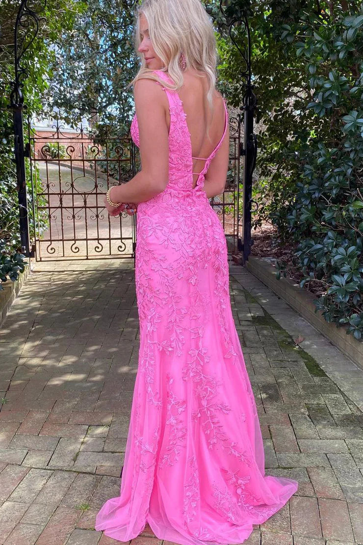 OKBBN Mermaid V-neck Lace Long Ball Dress