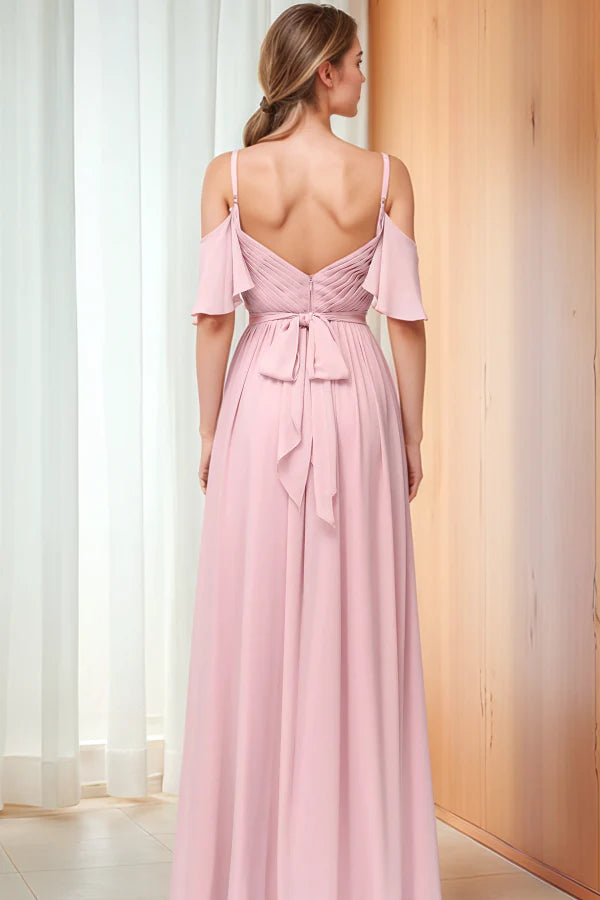 OKBBN Classic A-line off shoulder slim shoulder strap sleeveless pleated ball gown
