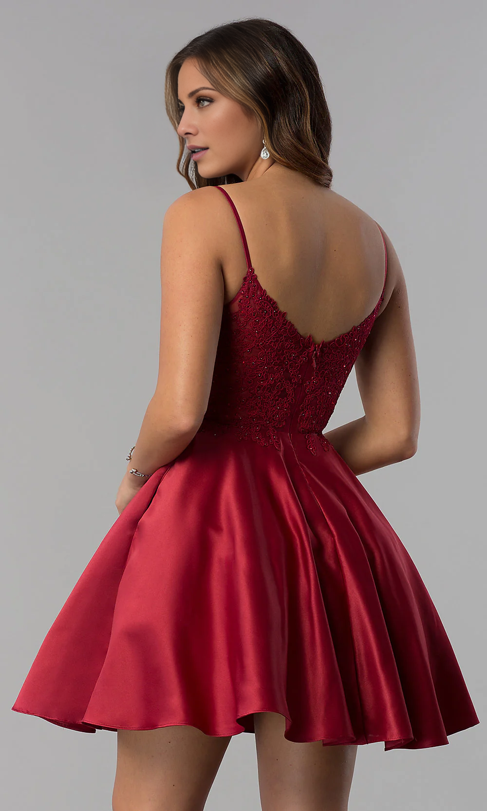 OKBBN Embroidered Lace Stickers Short V-neck Tight Corset Homecoming Dress