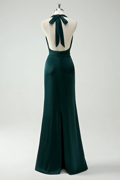 OKBBN backless mermaid long slit bridesmaid dress