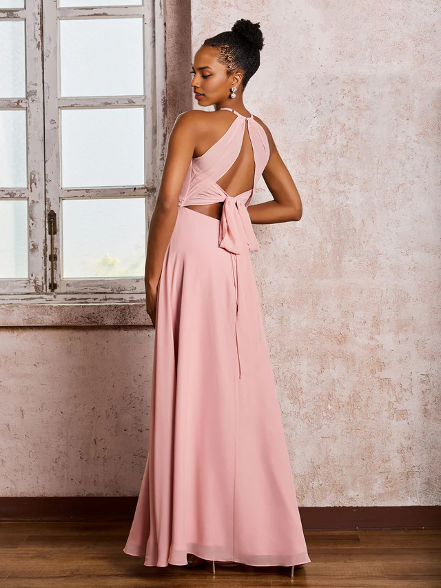 OKBBN backless camisole bow chiffon bridesmaid dress