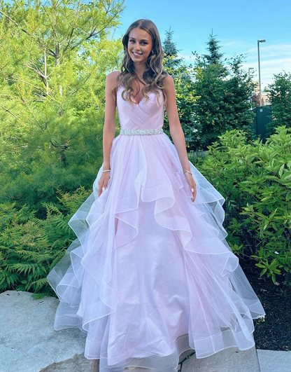 OKBBN A-line V-neck ruffled chiffon ball gown