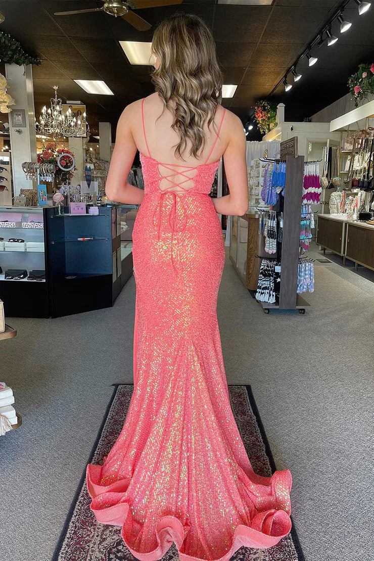 OKBBN Mermaid V-neck Sparkling Long Ball Dress