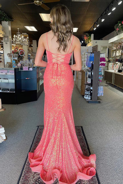 OKBBN Mermaid V-neck Sparkling Long Ball Dress