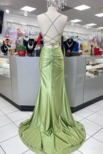 OKBBN Cute Mermaid Satin Long Ball Dress