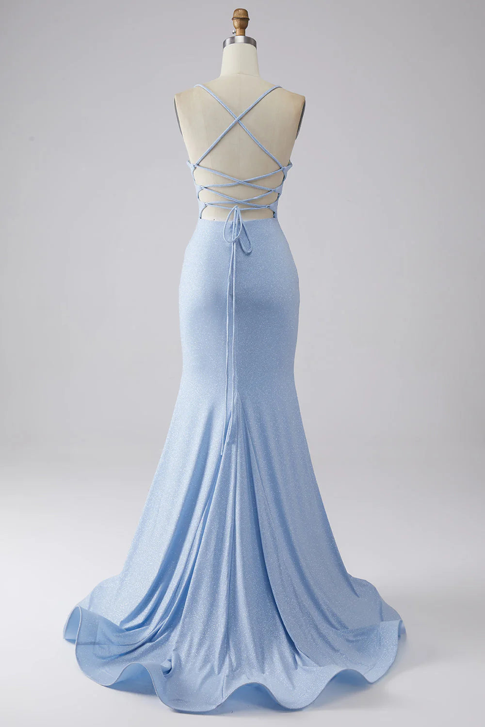 OKBBN mermaid slim shoulder strap slit sleeveless long ball dress
