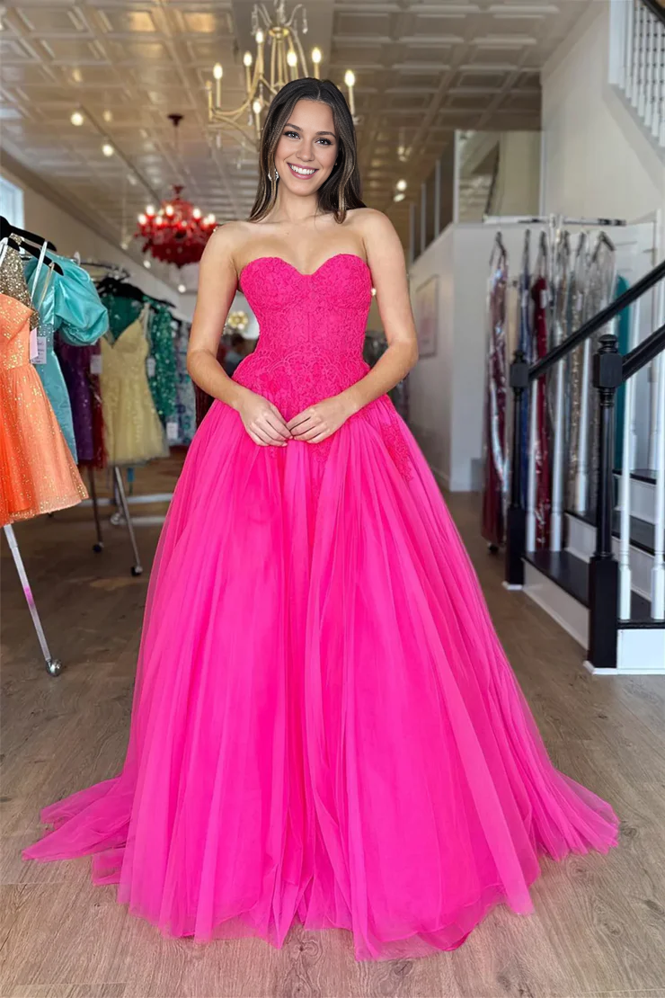 OKBBN A-line Sweetheart Tulle Ball Dress with Stickers