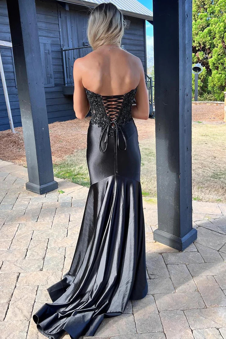 OKBBN Charming Mermaid Sweetheart Elastic Satin Split Ball Dress