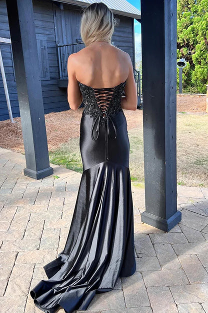 OKBBN Charming Mermaid Sweetheart Elastic Satin Split Ball Dress
