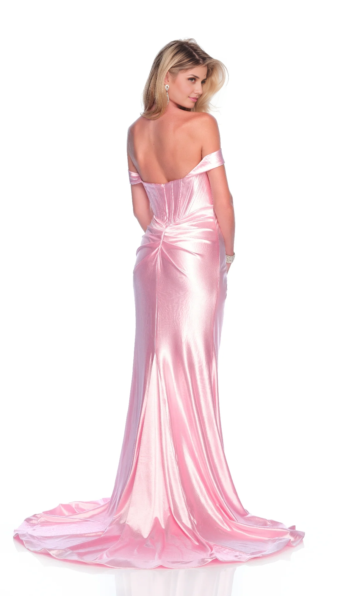 OKBBN off shoulder tight corset pleated slit ball dress