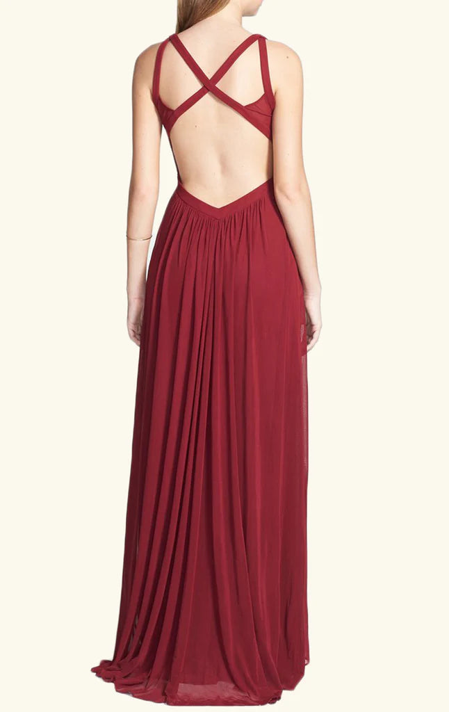 OKBBN elegant backless chiffon minimalist ball gown
