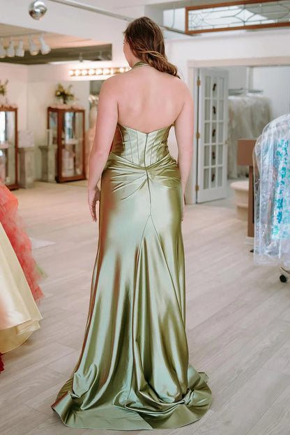 OKBBN Classic Mermaid Strap Satin Long Split Ball Dress