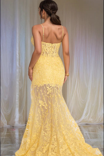 OKBBN Modern Slimming Sweetheart Collar Thin Strap Sleeveless Full Lace Decal Ball Dress