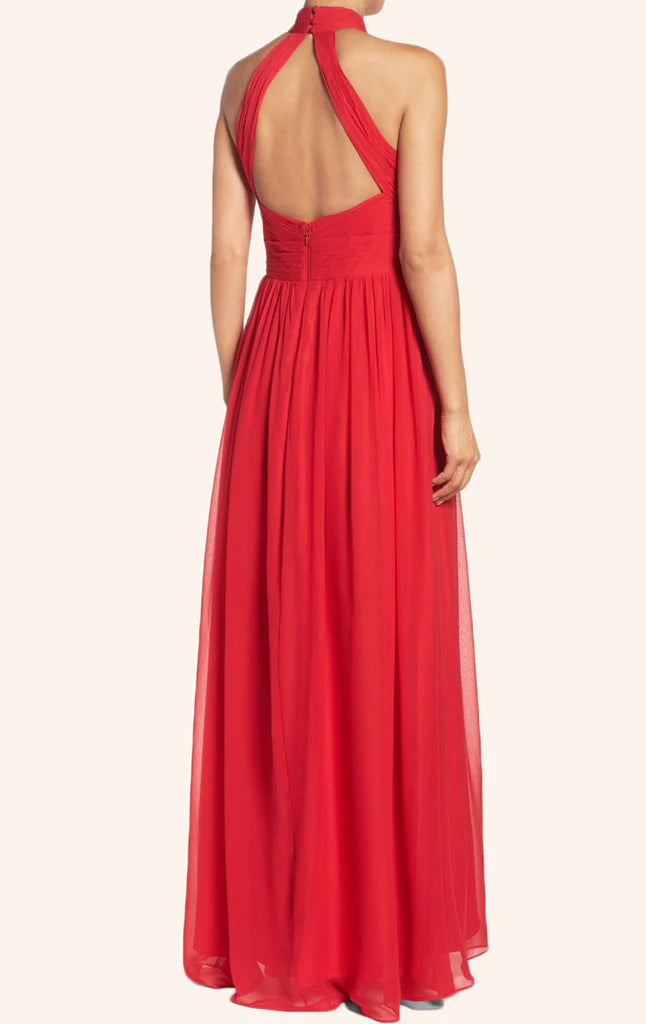 OKBBN backless high neck chiffon long ball gown