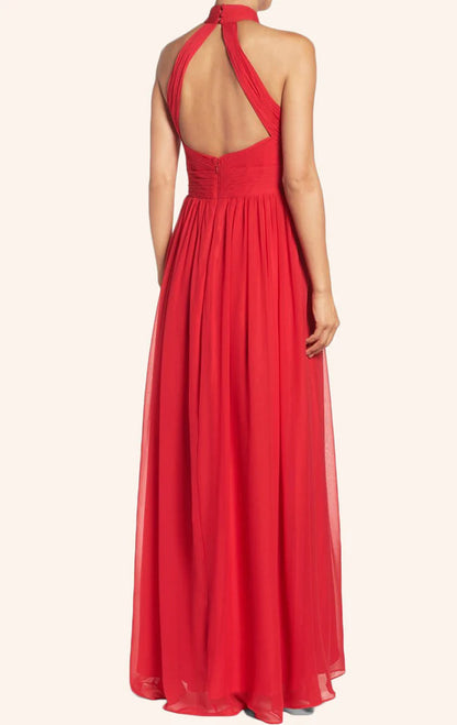 OKBBN backless high neck chiffon long ball gown