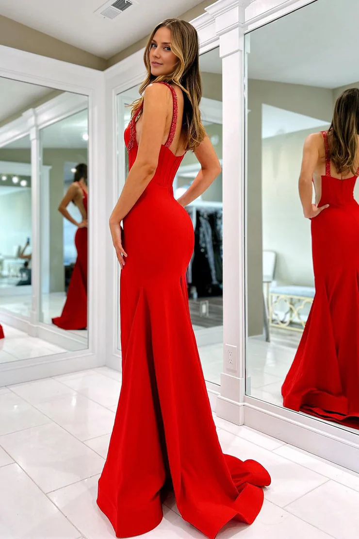 OKBBN Charming Mermaid Sweetheart Satin Bead Ball Dress