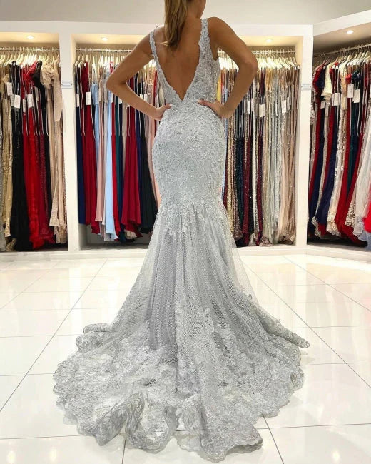 OKBBN Lace Long Sleeveless Mermaid Ball Dress