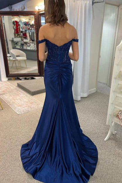 OKBBN Cute Mermaid Off Shoulder Satin Ball Dress