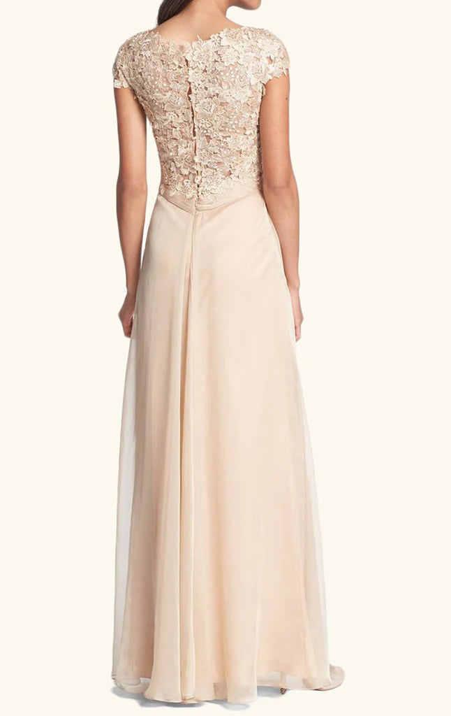 OKBBN Elegant Sleeved Lace Chiffon Long Ball Dress